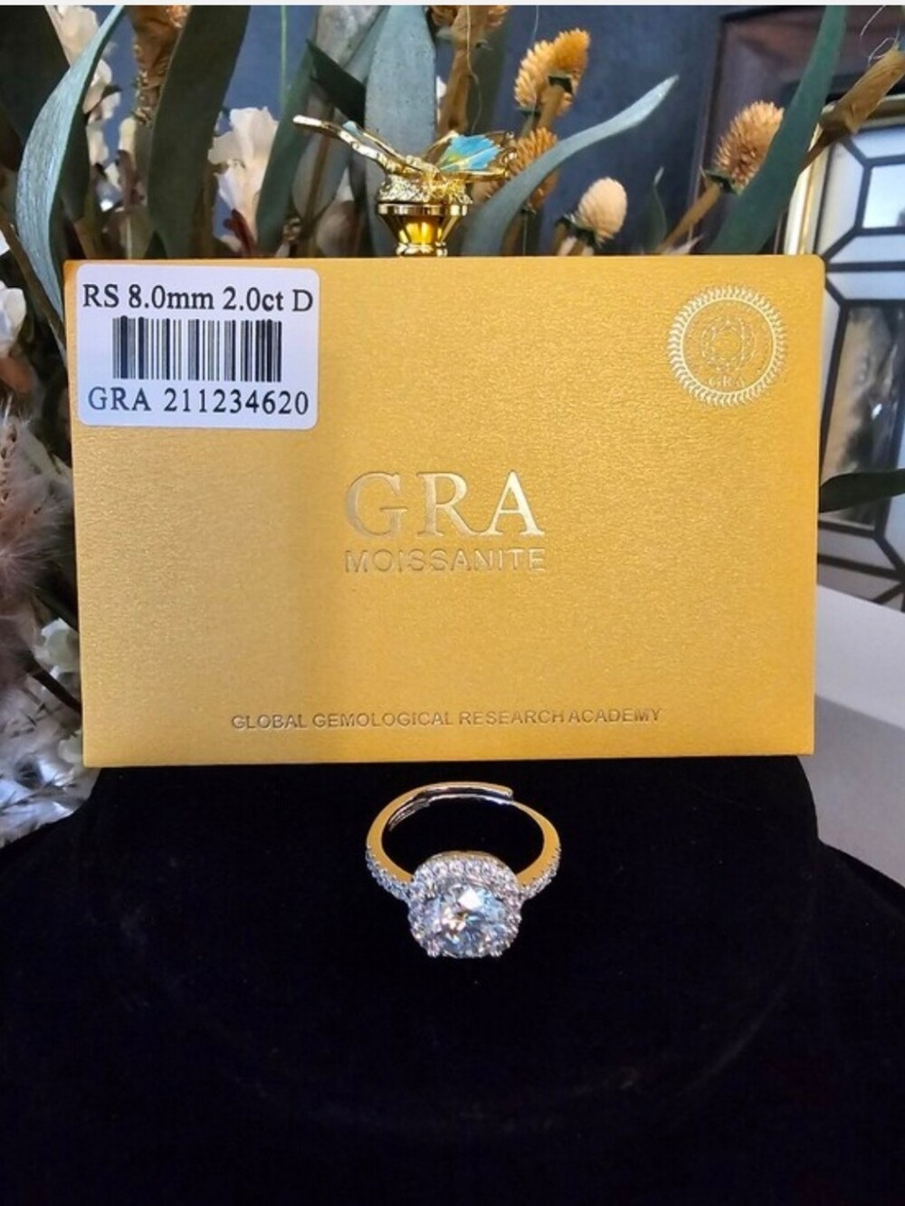Moissanite 2 Carat Halo Adjustable  Ring GRA Certified - Picture 9 of 10